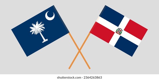 Crossed flags of The State of South Carolina and Dominican Republic. Official colors. Correct proportion. Vector illustration
