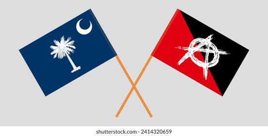 Crossed flags of The State of South Carolina and anarchy. Official colors. Correct proportion. Vector illustration
