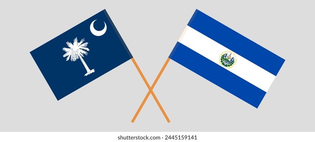 Crossed flags of The State of South Carolina and El Salvador. Official colors. Correct proportion. Vector illustration
