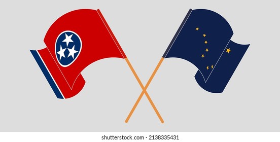 Crossed flags of The State of Tennessee and the State of Alaska. Official colors. Correct proportion. Vector illustration
