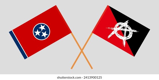 Crossed flags of The State of Tennessee and anarchy. Official colors. Correct proportion. Vector illustration
