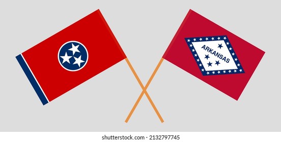 Crossed flags of The State of Tennessee and The State of Arkansas. Official colors. Correct proportion. Vector illustration
