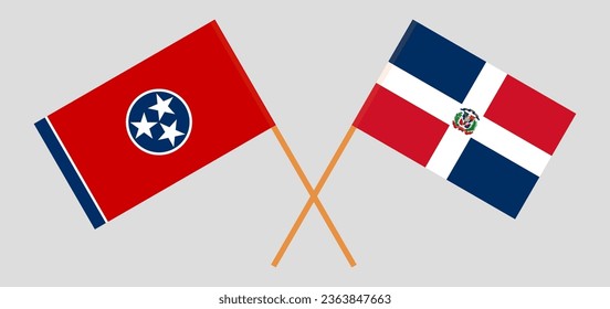 Crossed flags of The State of Tennessee and Dominican Republic. Official colors. Correct proportion. Vector illustration
