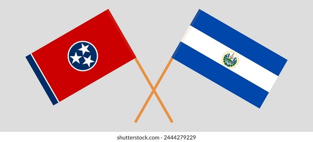 Crossed flags of The State of Tennessee and El Salvador. Official colors. Correct proportion. Vector illustration
