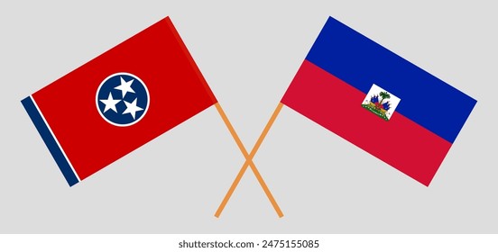 Crossed flags of The State of Tennessee and Haiti. Official colors. Correct proportion. Vector illustration
