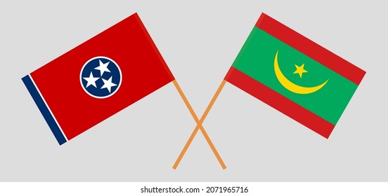 Crossed flags of The State of Tennessee and Mauritania. Official colors. Correct proportion