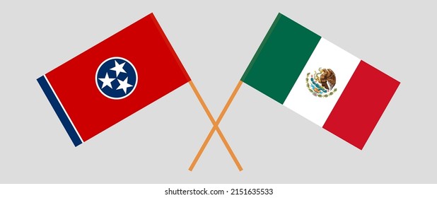 Crossed flags of The State of Tennessee and Mexico. Official colors. Correct proportion. Vector illustration
