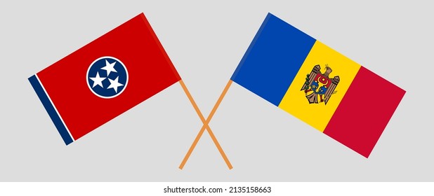 Banderas cruzadas del Estado de Tennessee y Moldavia. Colores oficiales. Proporción correcta. Ilustración del vector
