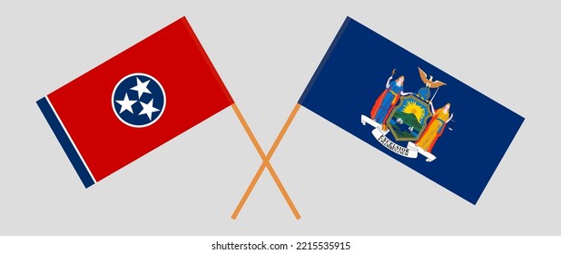 Crossed flags of The State of Tennessee and The State of New York. Official colors. Correct proportion. Vector illustration
