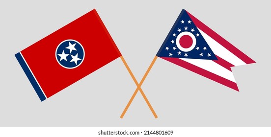 Banderas cruzadas del Estado de Tennessee y del Estado de Ohio. Colores oficiales. Proporción correcta. Ilustración del vector
