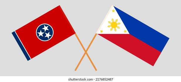 Crossed flags of The State of Tennessee and the Philippines. Official colors. Correct proportion. Vector illustration
