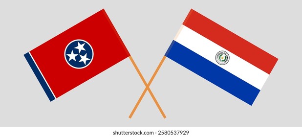 Crossed flags of The State of Tennessee and Republic of Paraguay. Official colors. Correct proportion. Vector illustration.
