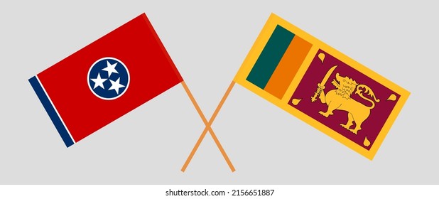 Banderas cruzadas del Estado de Tennessee y Sri Lanka. Colores oficiales. Proporción correcta. Ilustración del vector
