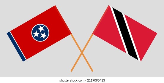 Crossed flags of The State of Tennessee and Trinidad and Tobago. Official colors. Correct proportion. Vector illustration
