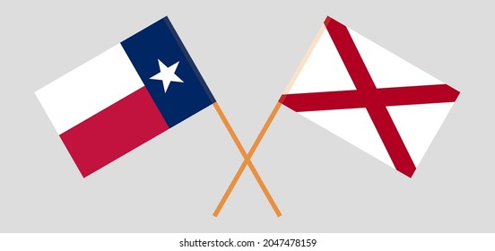 Banderas cruzadas del Estado de Texas y el Estado de Alabama. Colores oficiales. Proporción correcta