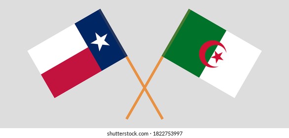Crossed flags of the State of Texas and Algeria. Official colors. Correct proportion. Vector illustration

