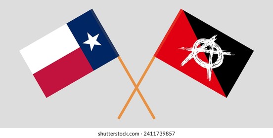 Crossed flags of The State of Texas and anarchy. Official colors. Correct proportion. Vector illustration
