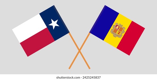 Crossed flags of The State of Texas and Andorra. Official colors. Correct proportion. Vector illustration
