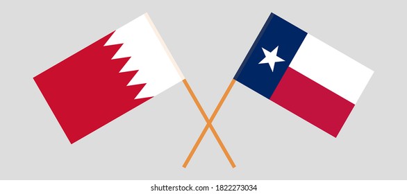 Crossed flags of the State of Texas and Bahrain. Official colors. Correct proportion. Vector illustration
