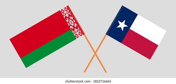 Banderas cruzadas del Estado de Texas y Bielorrusia. Colores oficiales. Proporción correcta. Ilustración del vector
