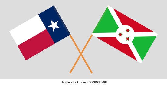 Crossed flags of the State of Texas and Burundi. Official colors. Correct proportion