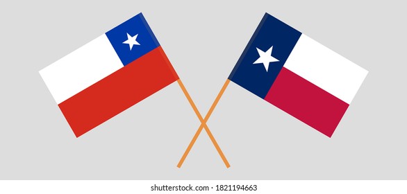 Crossed flags of the State of Texas and Chile. Official colors. Correct proportion. Vector illustration
