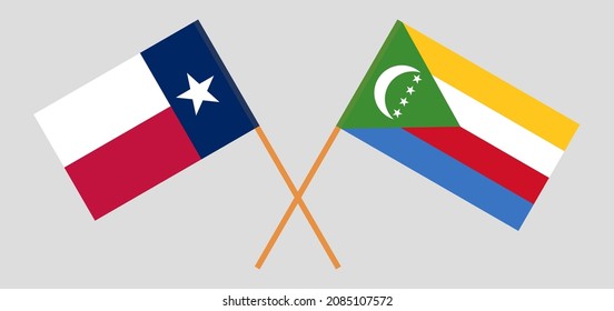 Crossed flags of the State of Texas and the Comoros. Official colors. Correct proportion. Vector illustration
