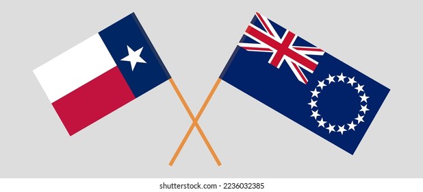 Banderas cruzadas del Estado de Texas y las Islas Cook. Colores oficiales. Proporción correcta. Ilustración del vector

