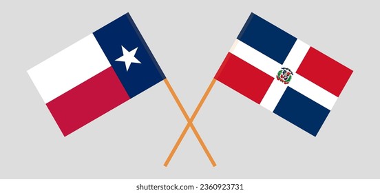 Crossed flags of The State of Texas and Dominican Republic. Official colors. Correct proportion. Vector illustration
