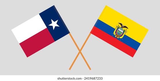 Banderas cruzadas del Estado de Texas y Ecuador. Colores oficiales. Proporción correcta. Ilustración del vector
