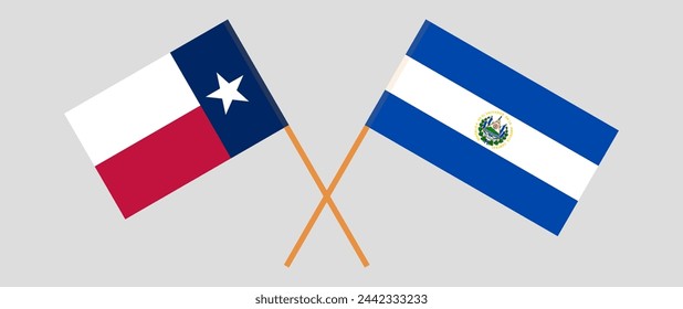 Crossed flags of The State of Texas and El Salvador. Official colors. Correct proportion. Vector illustration
