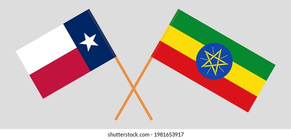 Gekreuzte Flaggen des Staates Texas und Äthiopien. Offizielle Farben. Richtiger Anteil