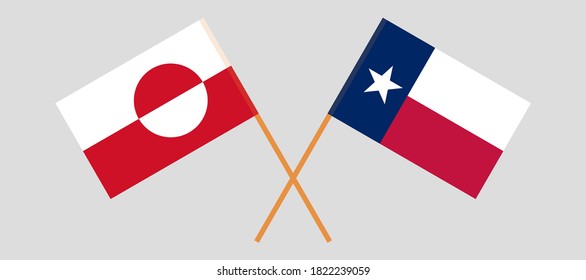 Banderas cruzadas del Estado de Texas y Groenlandia. Colores oficiales. Proporción correcta. Ilustración del vector

