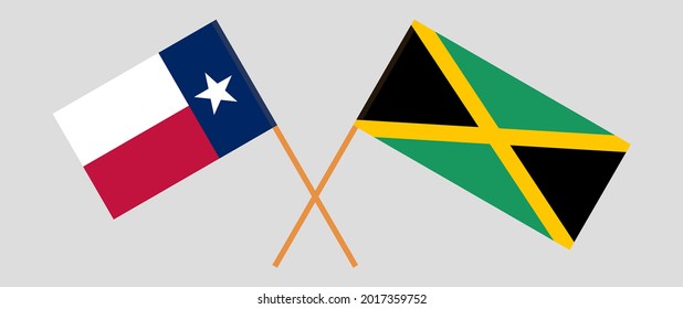 Crossed flags of the State of Texas and Jamaica. Official colors. Correct proportion