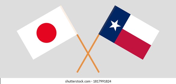 Crossed flags of the State of Texas and Japan. Official colors. Correct proportion. Vector illustration
