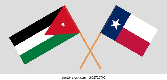 Crossed flags of the State of Texas and Jordan. Official colors. Correct proportion. Vector illustration

