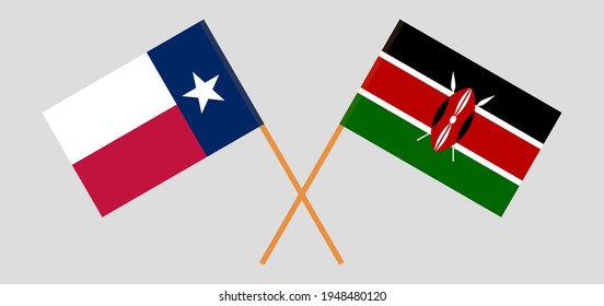 Crossed flags of the State of Texas and Kenya. Official colors. Correct proportion
