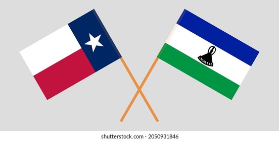 Crossed flags of the State of Texas and the Kingdom of Lesotho. Official colors. Correct proportion