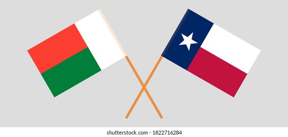 Banderas cruzadas del Estado de Texas y Madagascar. Colores oficiales. Proporción correcta. Ilustración del vector
