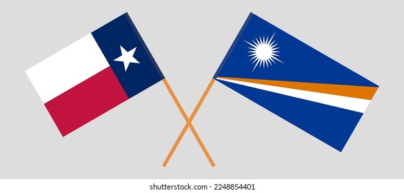 Crossed flags of The State of Texas and Marshall Islands. Official colors. Correct proportion. Vector illustration
