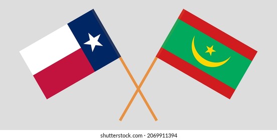 Banderas cruzadas del Estado de Texas y Mauritania. Colores oficiales. Proporción correcta