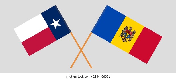 Banderas cruzadas del Estado de Texas y Moldavia. Colores oficiales. Proporción correcta. Ilustración del vector
