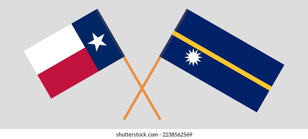 Crossed flags of The State of Texas and Nauru. Official colors. Correct proportion. Vector illustration
