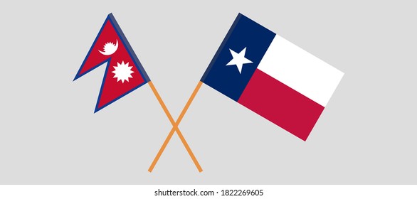 Banderas cruzadas del Estado de Texas y Nepal. Colores oficiales. Proporción correcta. Ilustración del vector
