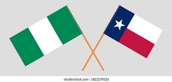 Crossed flags of the State of Texas and Nigeria. Official colors. Correct proportion. Vector illustration
