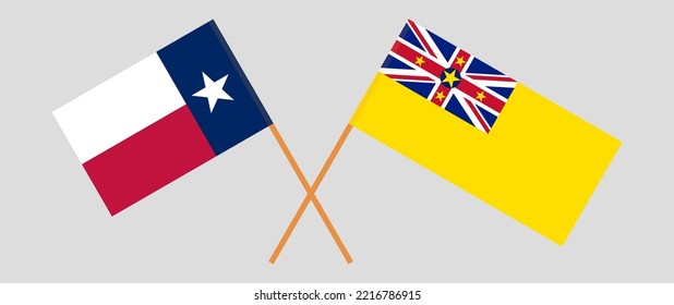 Crossed flags of The State of Texas and Niue. Official colors. Correct proportion. Vector illustration
