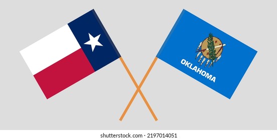 Crossed flags of the State of Texas and The State of Oklahoma. Official colors. Correct proportion. Vector illustration
