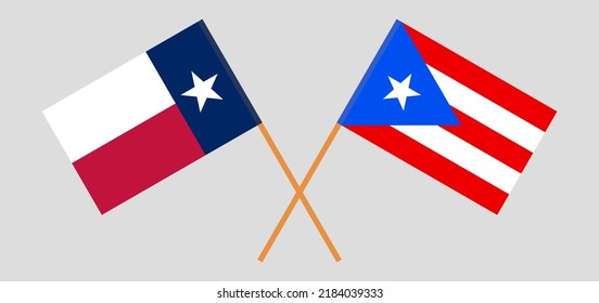 Crossed flags of the State of Texas and Puerto Rico. Official colors. Correct proportion. Vector illustration
