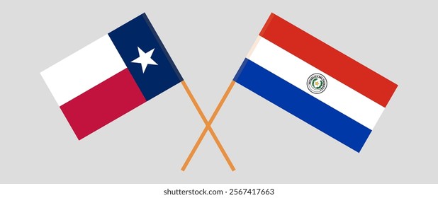 Crossed flags of The State of Texas and Republic of Paraguay. Official colors. Correct proportion. Vector illustration.
