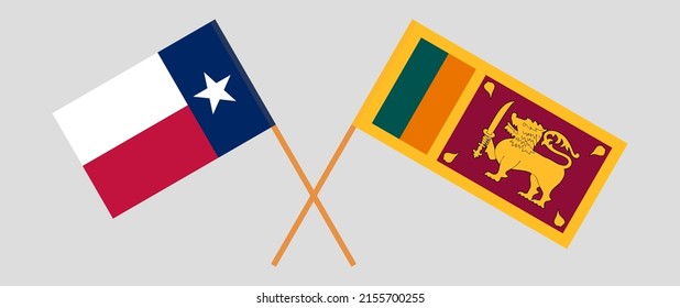 Gekreuzte Flaggen des Staates Texas und Sri Lanka. Offizielle Farben. Richtiger Anteil. Vektorgrafik
